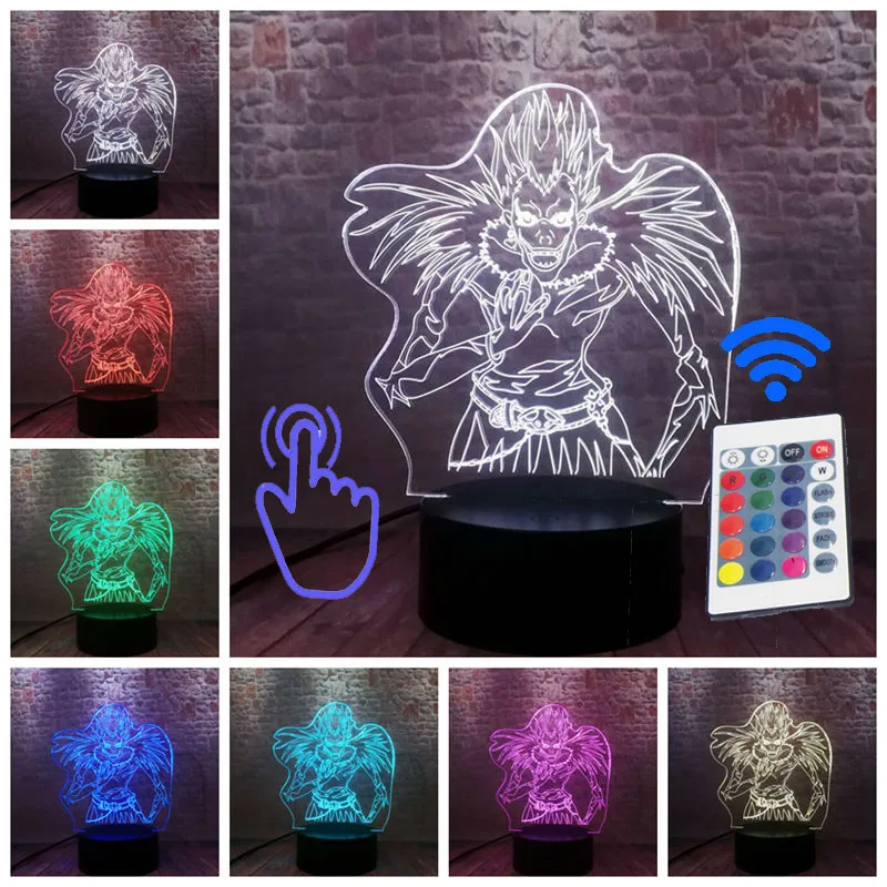 Remoter and Touch Светящаяся модель мультфильма 3D иллюзия светодиодный светильник 7 цветов меняющийся ночник Япония Манга Death Note L Аниме Figma игрушки - Цвет: Remoter and Touch