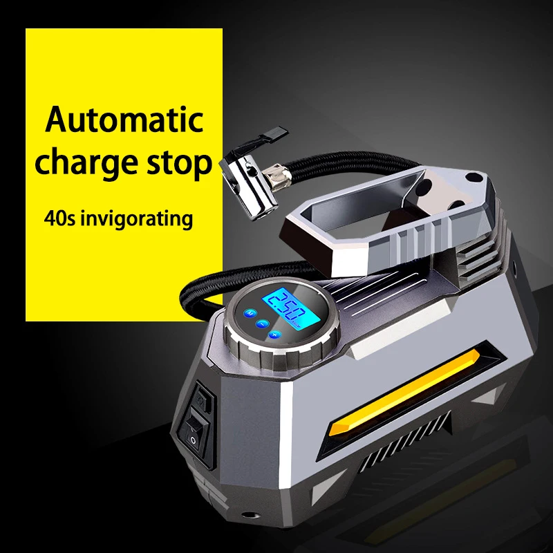 Компрессор автомобильный портативный с цифровым манометром и фонариком 12