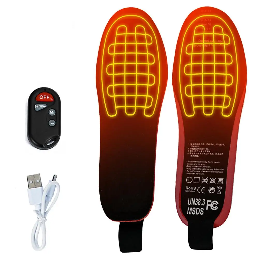 

1Pair USB Heated Shoe Insoles With Remote Control 3.7V 2100MA Feet Warm Sock Pad Mat Electrically Heating Insoles Electric Heat