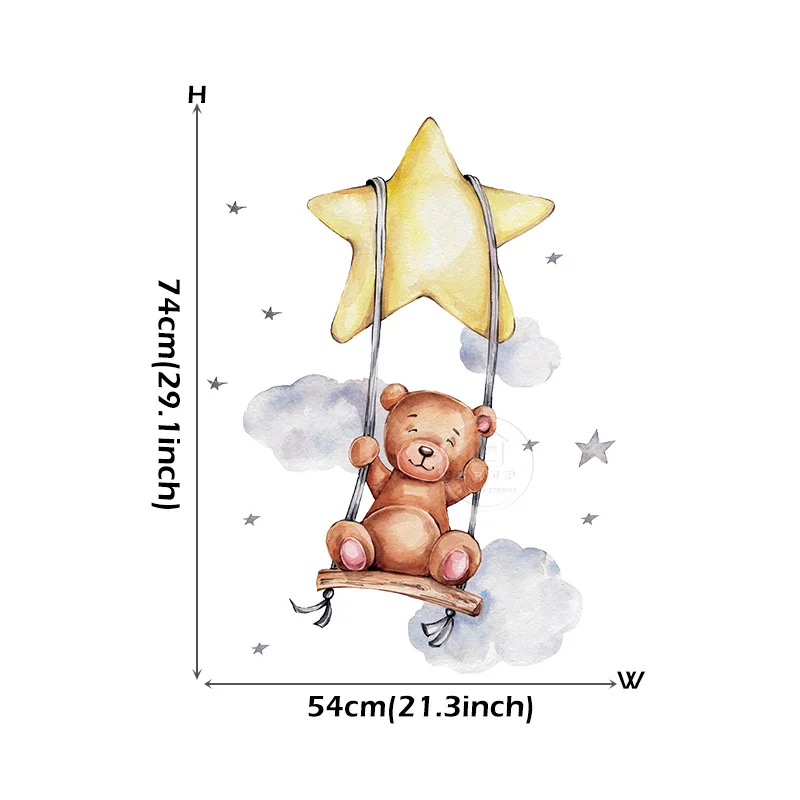 

Cartoon Bunny Bear Sleeping on the Moon and Stars Wall Stickers for Kids Room Baby Room Decoration Wall Decals Room Interior