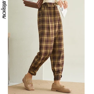 MISHOW 2020 зимние штаны для женщин, клетчатые узкие брюки с высокой талией, винтажные брюки с широкими штанинами, женская нижняя часть MX20C2632