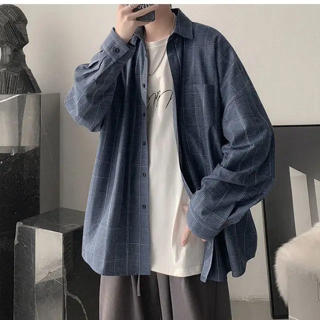 Autumn Winter Plaid Shirt Men Casual Long Sleeve Shirt High Quality Men Clothing  Loose Shirt Men tops Oversized Men Clothes