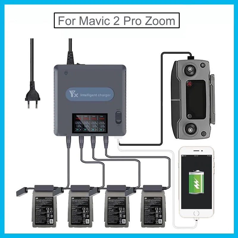 

Умное зарядное устройство 6 в 1, устройство для зарядки аккумуляторов для DJI Mavic 2 Pro Zoom, хаб с цифровым дисплеем, быстрая зарядка аккумуляторов...