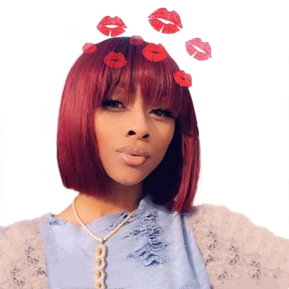 Прямые парики из человеческих волос с челкой бразильские неповрежденные