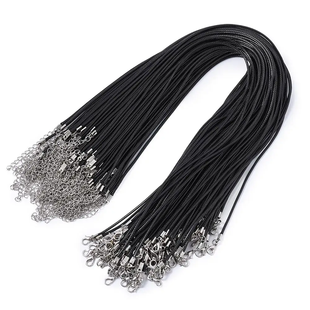 

100Pcs 2mm Thick Imitation Leather Cord With Iron Clasp and Adjustable Chain Handmade DIY Necklace Jewelry Findings 17" long