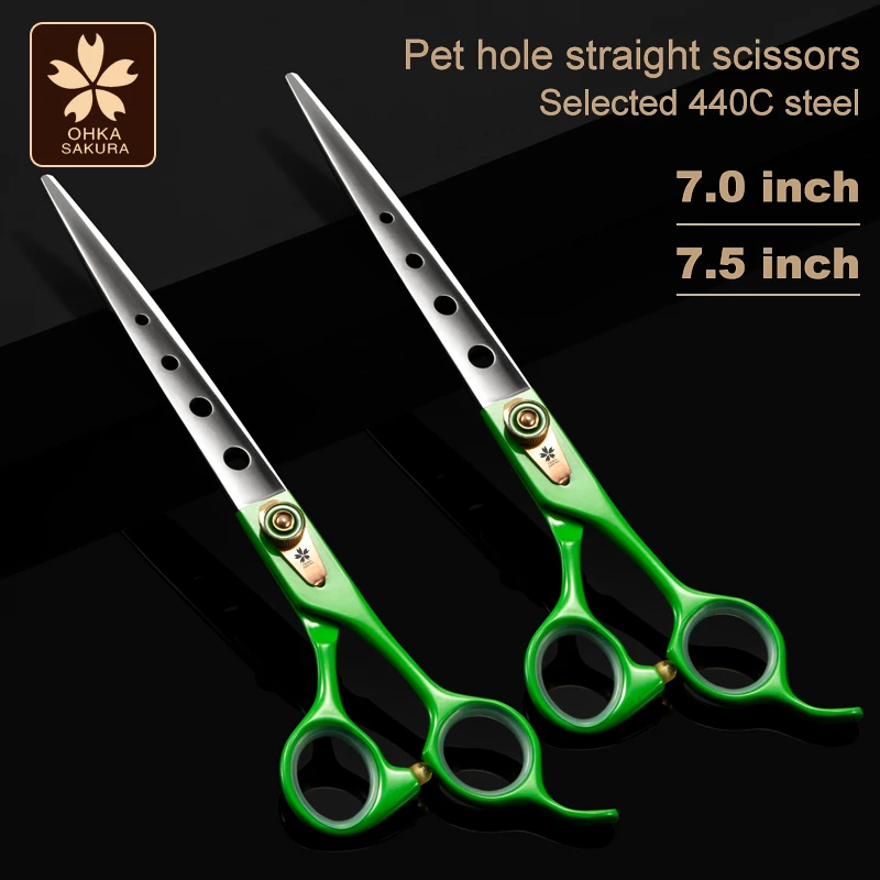 Pet scissors beauty air open shaving dog hair artifact self scissors dog cat trimming scissors Hole scissors-green