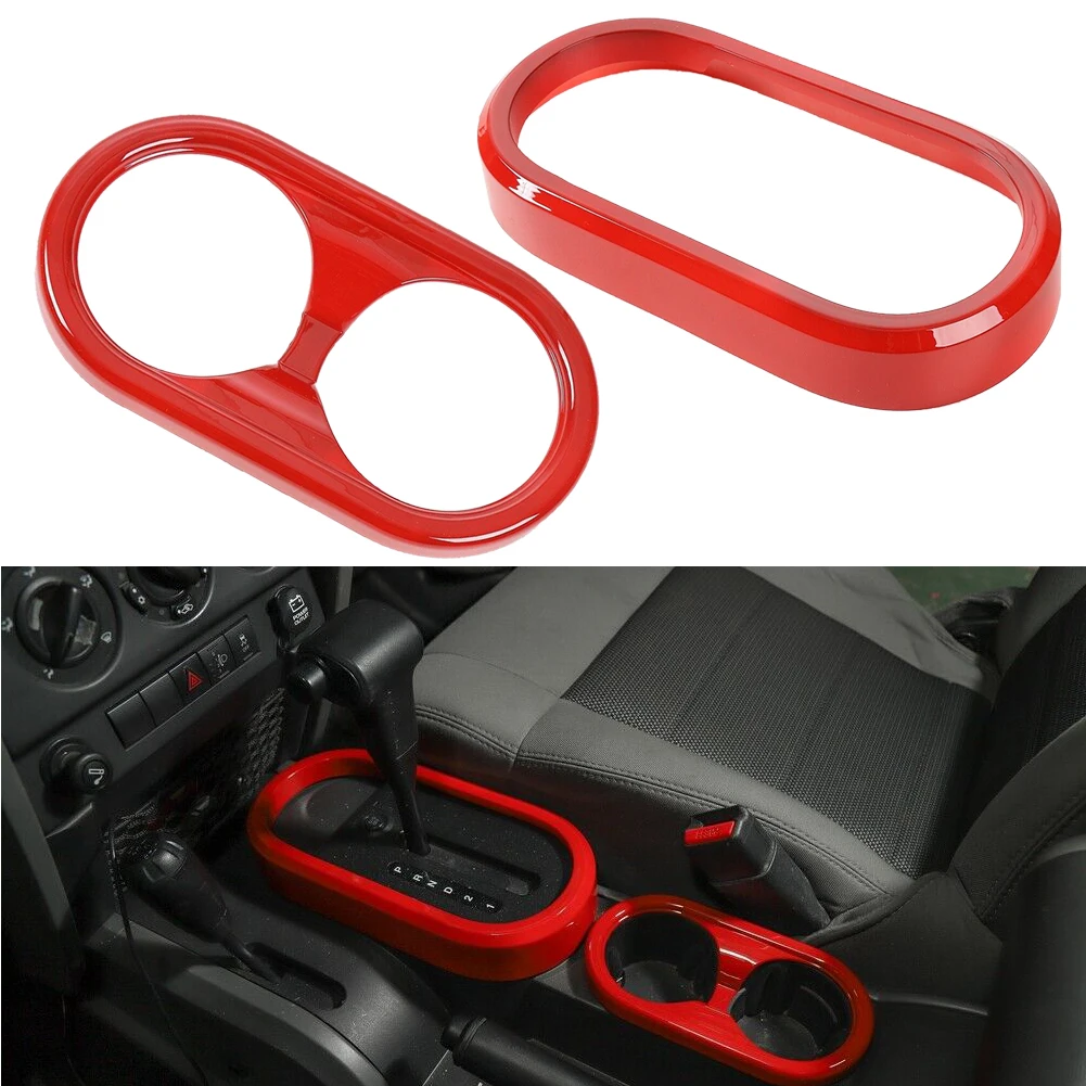 

1 Set ABS Red Gear Shift Panel & Cup Holder Cover Trim Car Styling Fit For Jeep Wrangler JK 2007 2008 2009 2010 LHD