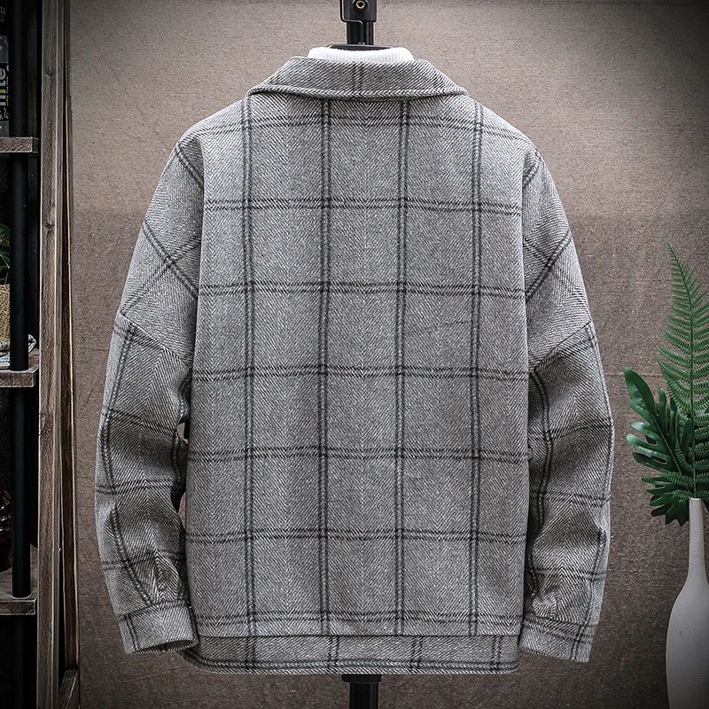 Куртка мужская шерстяная в клетку повседневная верхняя одежда Корейском стиле