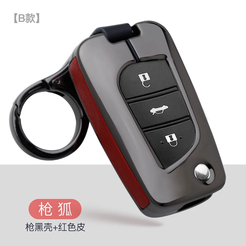 C-black red Кожаный чехол для ключей из цинкового сплава, подходит для Toyota Crown Camry Auris Corolla Avensis Verso Yaris Aygo Scion TC IM аксессуары - Название цвета: C-black red