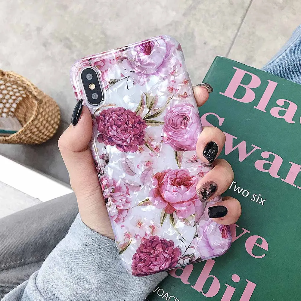 l LOVECOM оболочка текстура цветок чехол для телефона для iPhone 11 Pro XR XS Max 6 6S 7 8 Plus Мягкий IMD кольцо Кристалл Телефон задняя крышка - Цвет: l