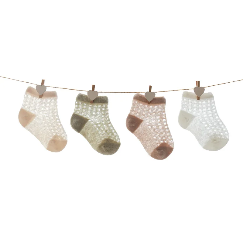

0-5T 4Pcs Newborn Kid Baby Boys Girls Clothing Summer Mesh Hollow out Socks Cute Sweet Cotton Stretch Thin Socks