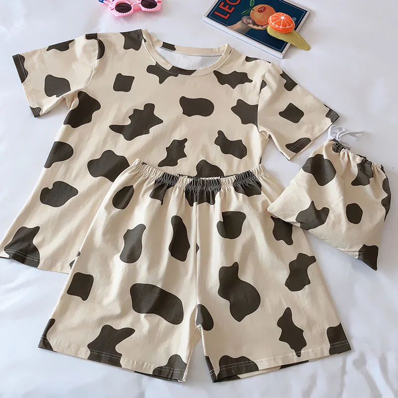 

Tonngirls Summer Cow Print Pyjama Femme Casual Homewear Plus Size Short Pants Night Suit Sweet O Neck Lounge Wear Korean Fashion