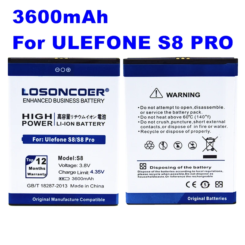 LOSONCOER 3600mAh S8 аккумулятор высокой емкости для Ulefone S8 Pro S8 5,3 дюймов MTK6737 MTK6580 батареи мобильного телефона