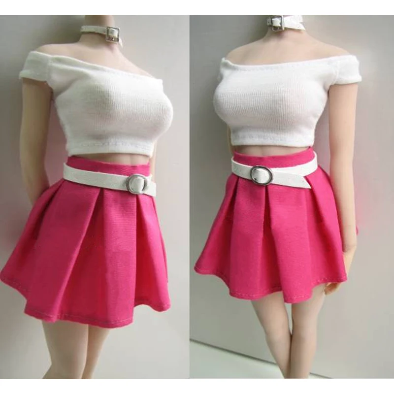 

1/6 Custom PL55 white shirt+ pink skirt set Model For 12" Female Body