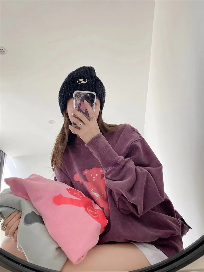 

Oversize Heavy Fabric WE11DONE Sweatshirts Men Women High Quality Bear Pattern Pullover Well Done Fashion Casual Sweatshirts