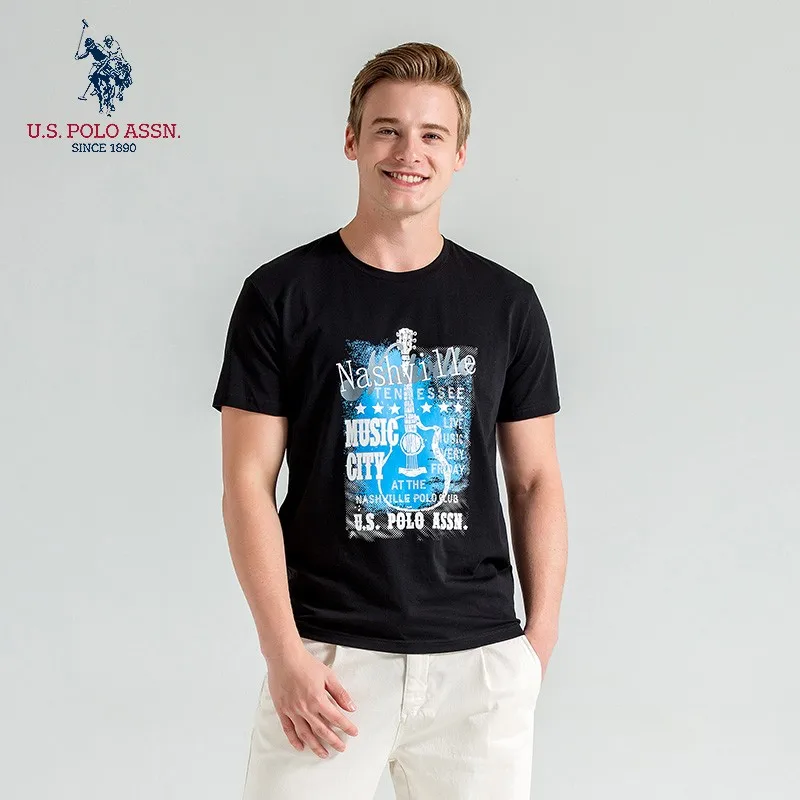 US Polo Assn. Черный белый цвет серо-голубой джемпер Мужская футболка Летний Новый