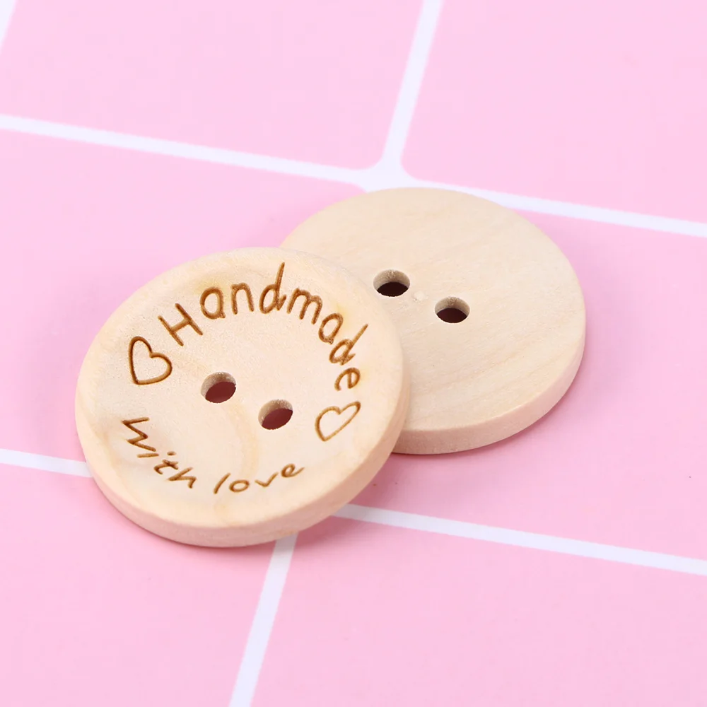 

100pcs Wooden Buttons "handmade with love" Bowl Shaped Lettering Buttons for Sewing Scrapbooking Clothes(15mm)