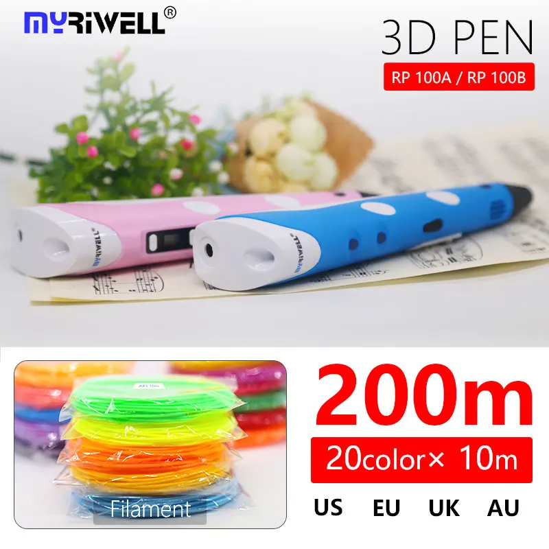 3d-ручка myriwell 1 75 мм abs/pla Филамент 200 м ручка для 3D-принтера 3 d креативные