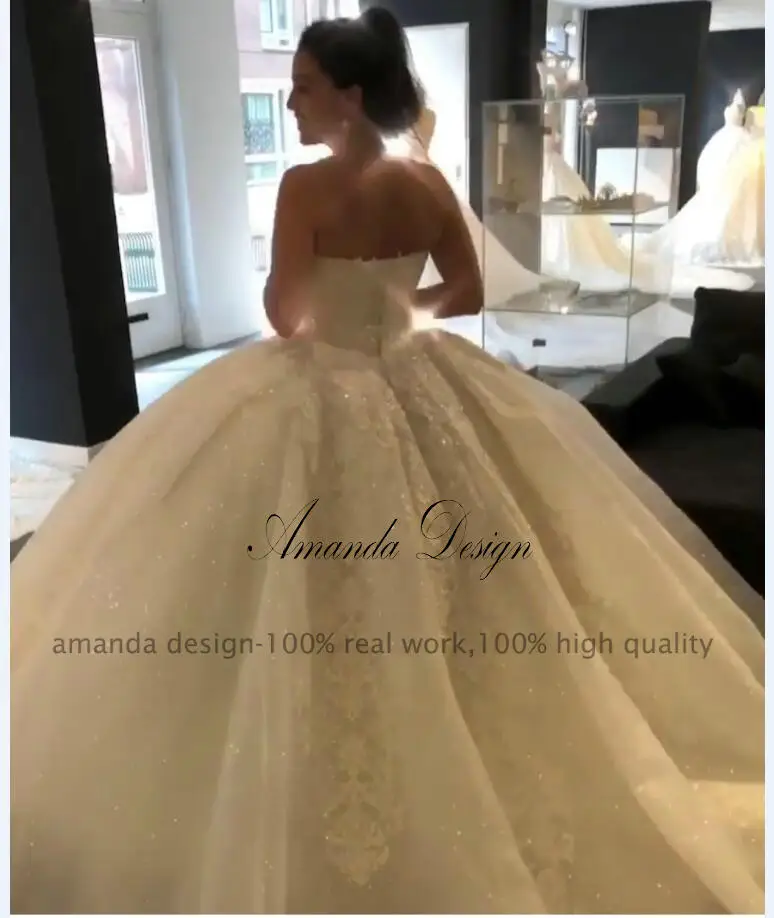 Аманда дизайн vestido de novia манга Ларга кружевная Апликация без бретелек свадебное платье