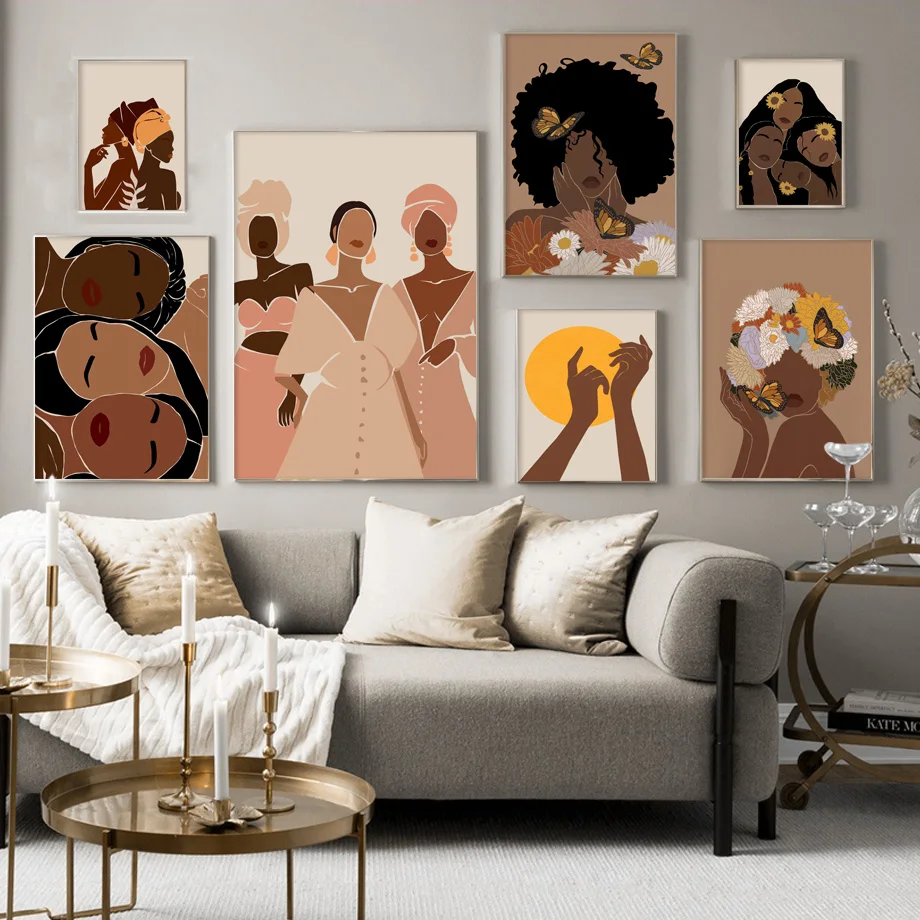 

Flower Hand Black Girl Illustration Abstract Art Canvas Painting Nordic Posters And Prints Wall Pictures For Living Room Decor