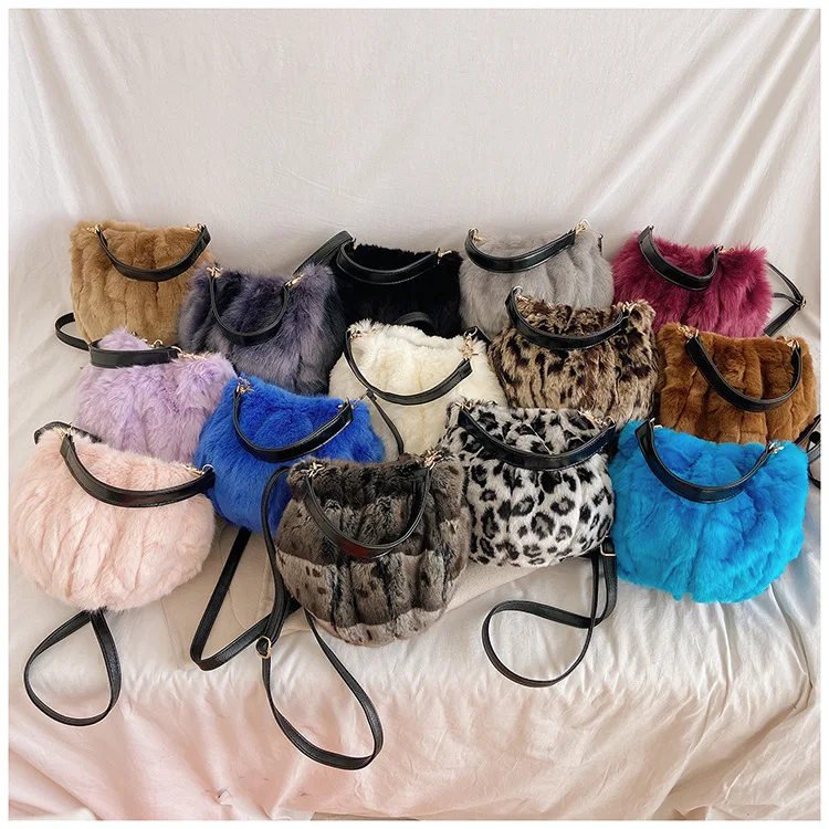 

Personalized Shoulder Messenger Bag Fashion Portable Mao Mao Casual Cute Plush Handbag Tide Simple Contrast Color Bucket Bag