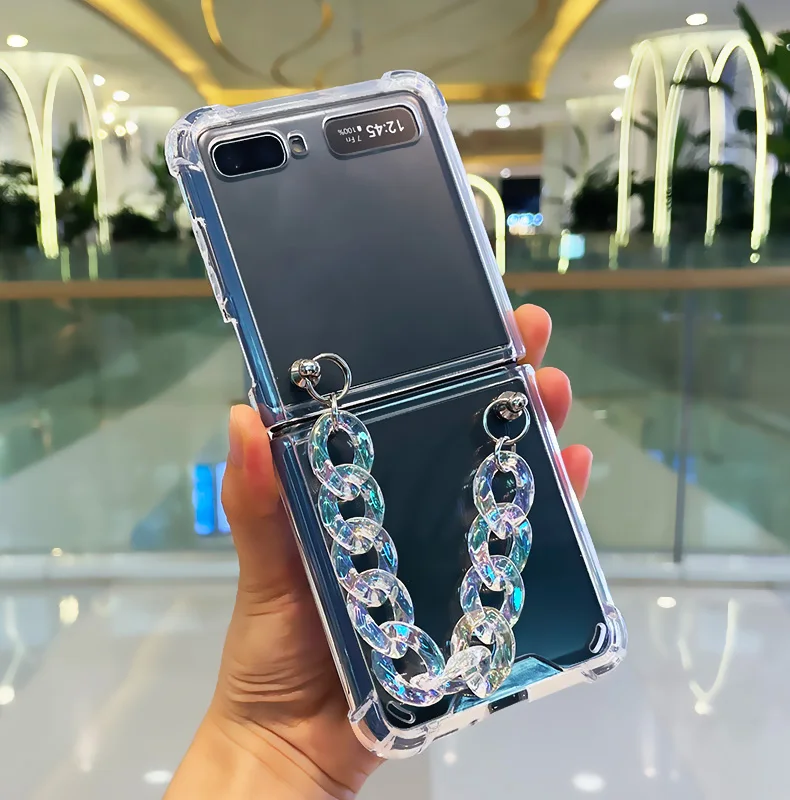 Fashion Cute DIY Laser Portable Crystal Hand Chain Bracelet Case For Samsung Galaxy Z Flip 5G 3 Shockproof Clear Case Cover