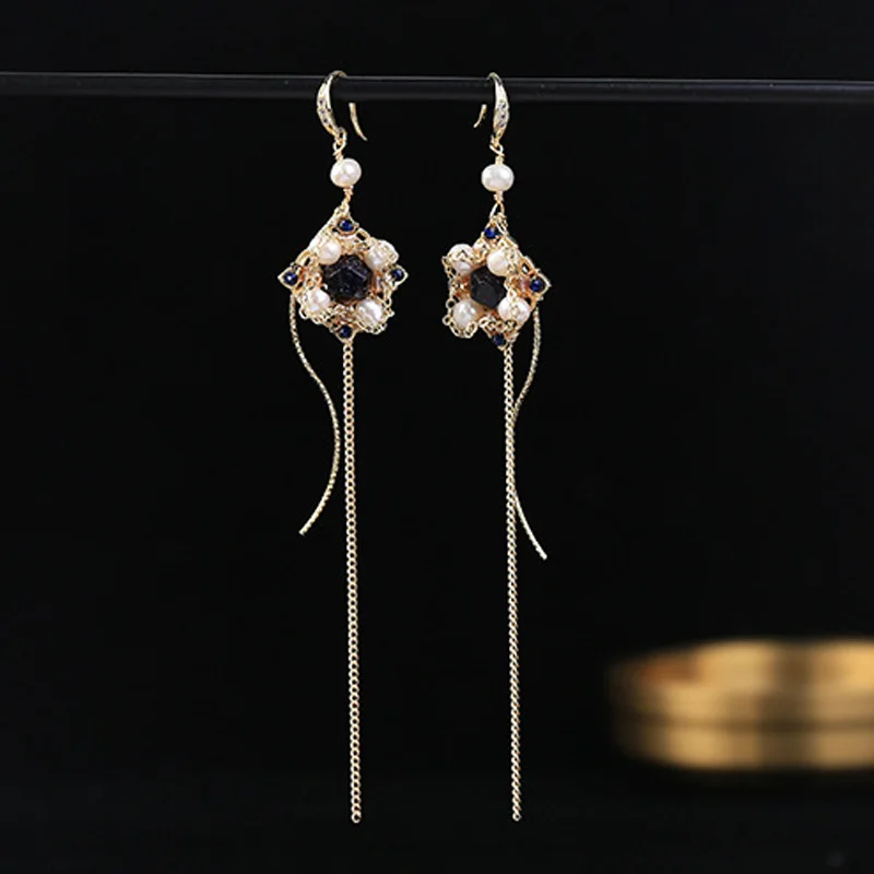 

Fashion Natural Freshwater Pearls Long Chain Earrings Elegant Party Wedding Hook Ear Earrings Temperament Vintage Jewelry New