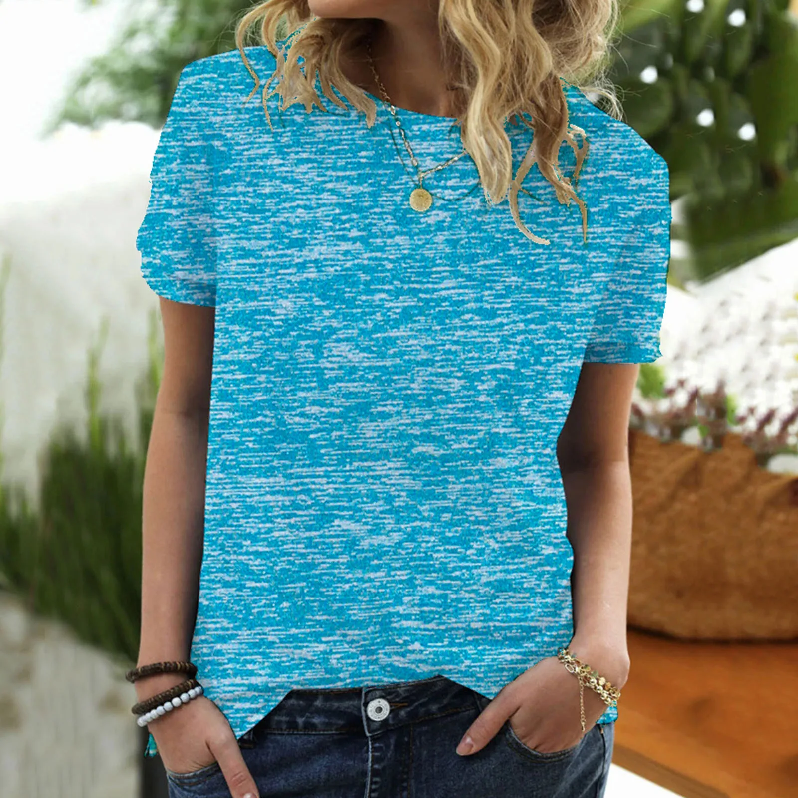 

Ladies casual solid color camouflage short-sleeved T-shirt Ladies casual solid color camouflage short-sleeved O-neck T-shirt top