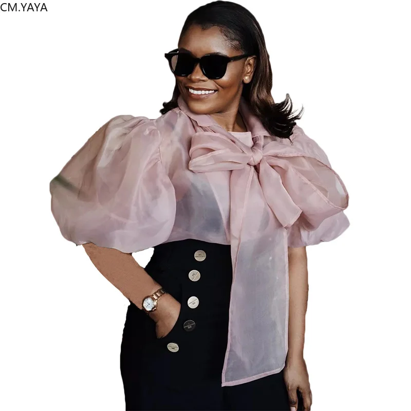 Женская шифоновая блузка с отложным воротником и рукавами-фонариками | одежда
