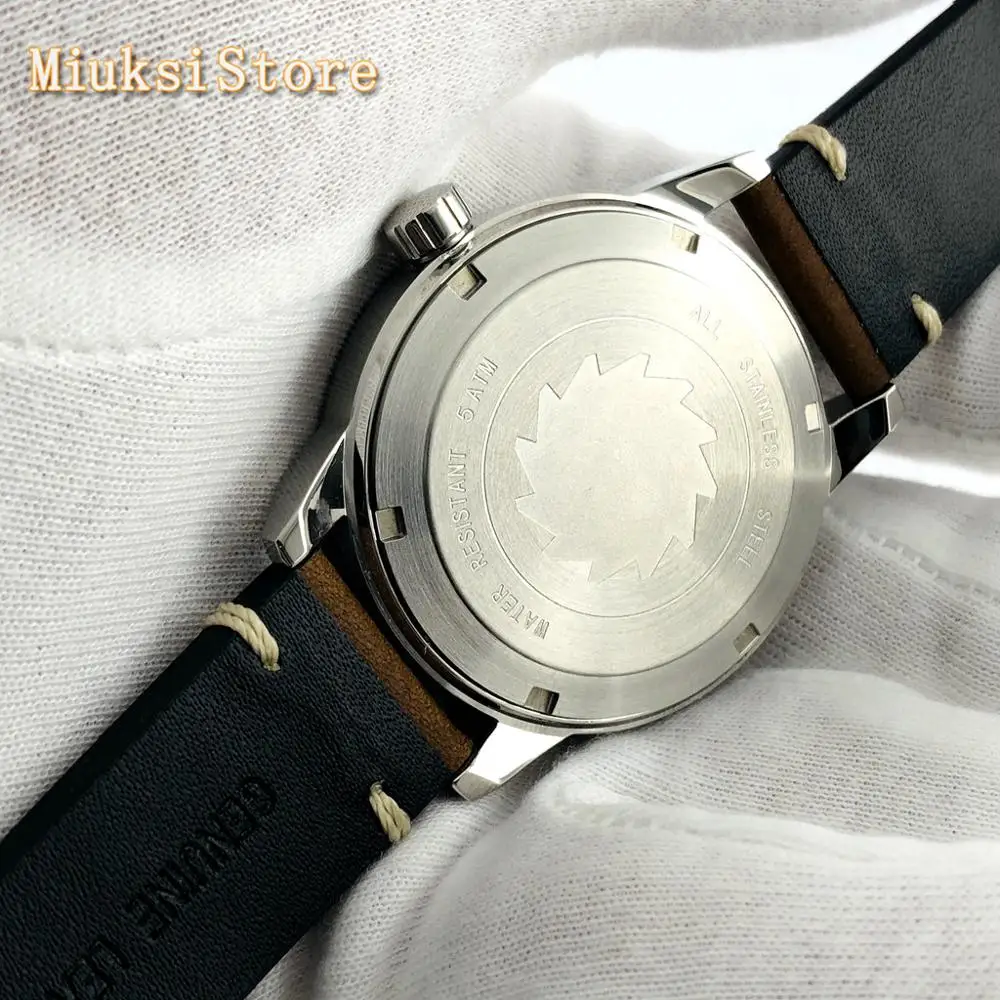 Corgeut 41 мм Серебряный чехол с синим циферблатом светящийся кожаный ремешок