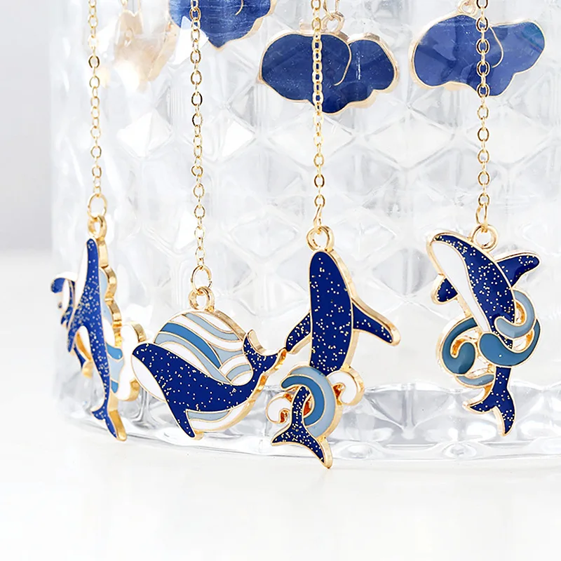 

1PCS Animal Cute Cat Dog Blue Whale Metal Bookmarks Student Reading Page Book Clip Pendant Bookmarks For Gift