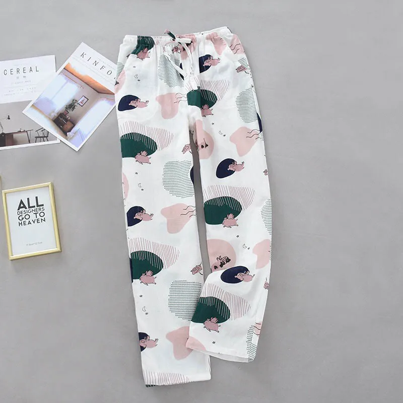 Женские удобные марлевые хлопковые брюки с рисунком в виде героев мультфильмов