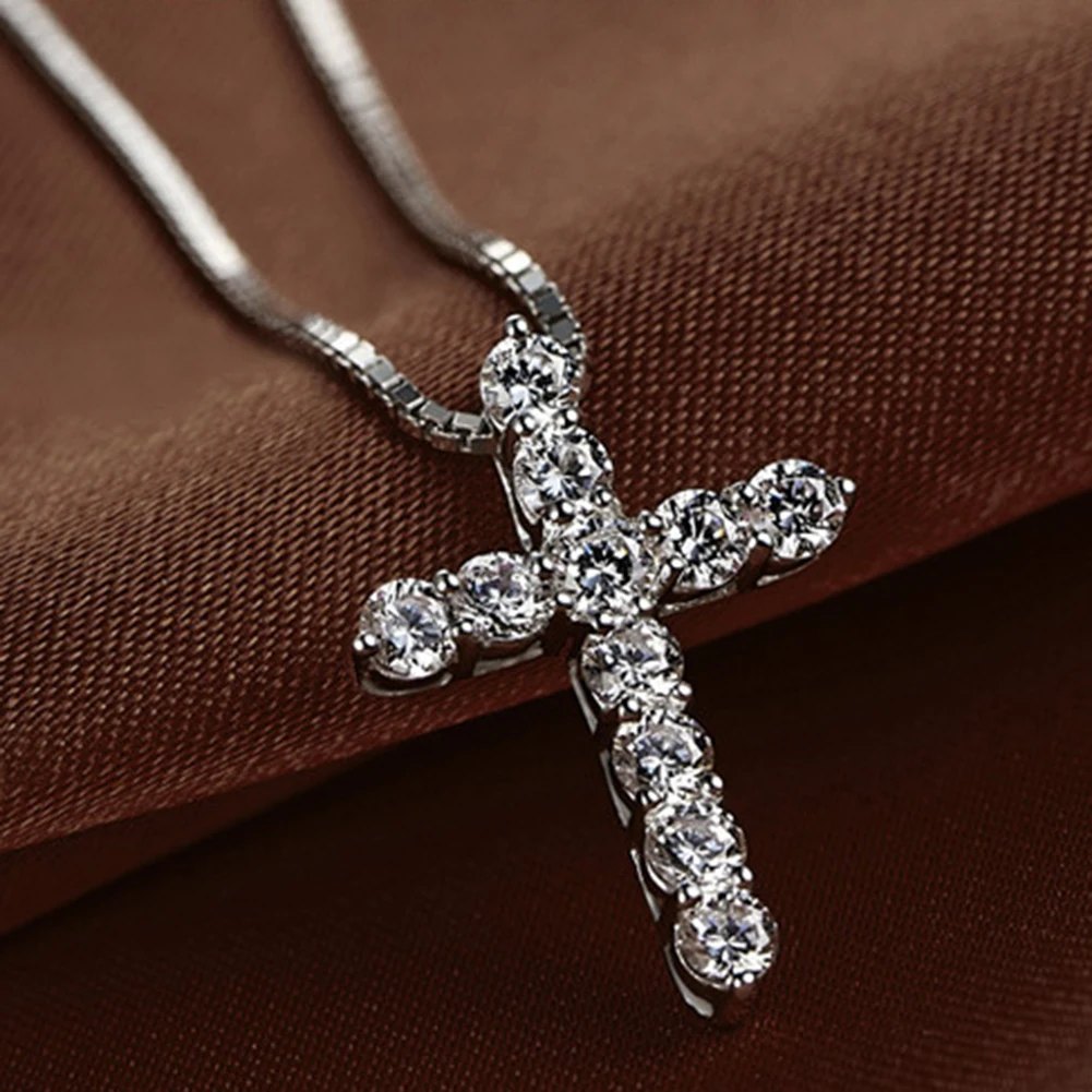 

Hot Female Cross Crystal Pendant Necklaces Shiny Zircon Choker Fashion Jewelry