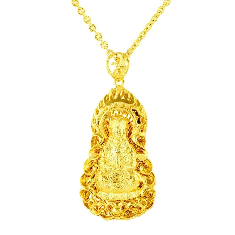 

Guanyin Buddha Pendant sand gold flame Guanyin large and small pendant chainless Buddha Necklace Gift for relatives