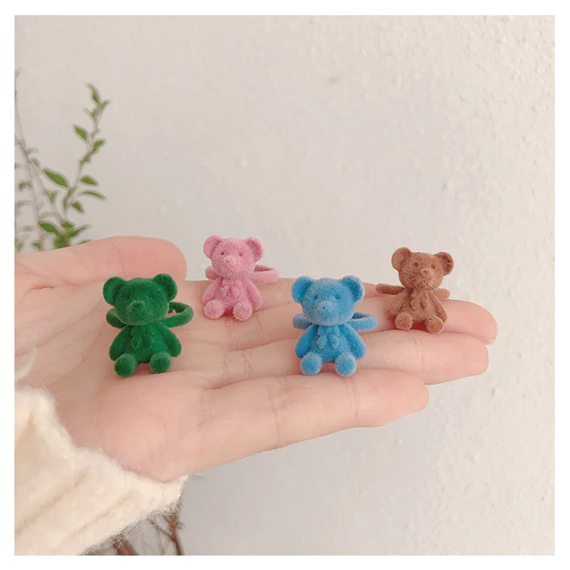 Милые флокированные кольца медведя для девочек Kawaii забавные плюшевые животные