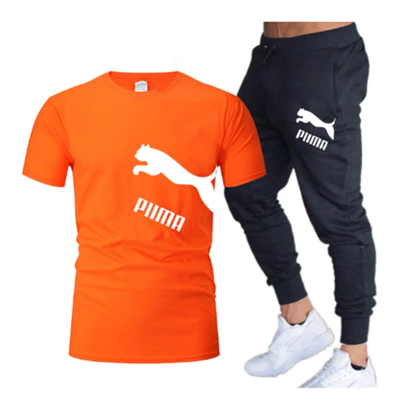 

2021 Men's Pants T-shirt Underwear Set Casual Fashion Personality Printing Same Color Jacket Set Jogging Sportswear Breathable