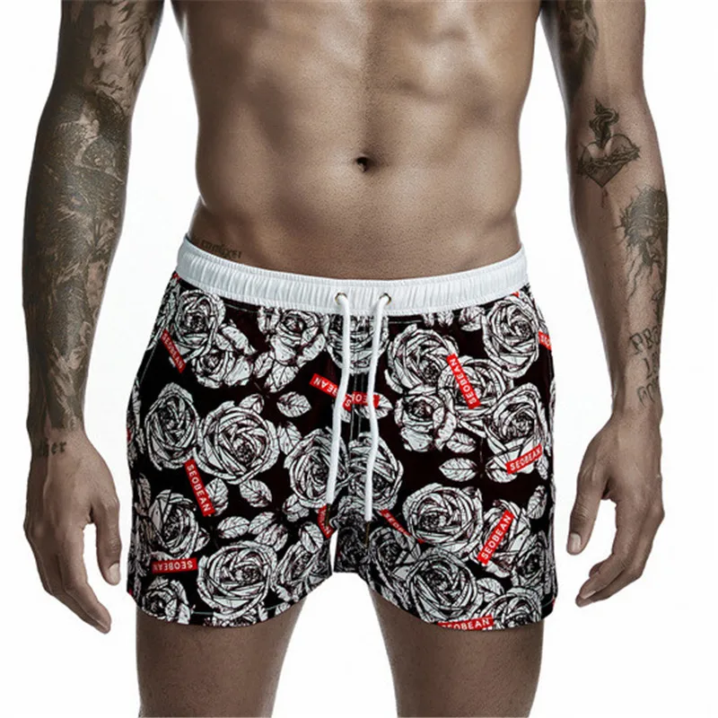 

Sexy Casual Sports Men Swimwear Trunks Boxer Shorts Printing Breathable Swiming Short Homme Quick-drying Beach Pant Board Shorts