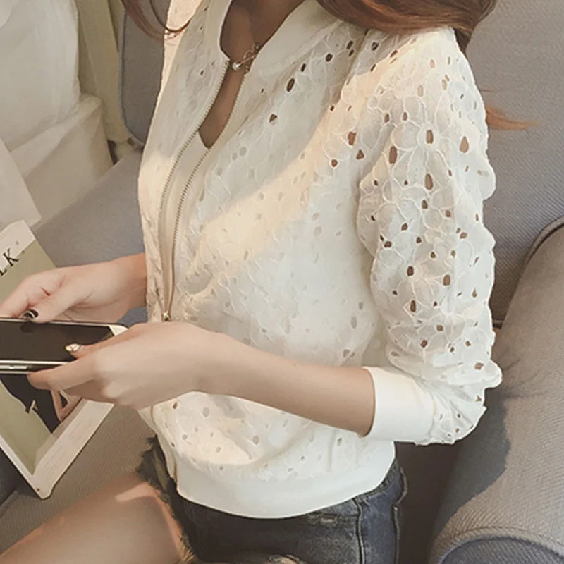 

Women's long sleeved bomber jacket, lace shirt with sunscreen, summer jacket, casual wear