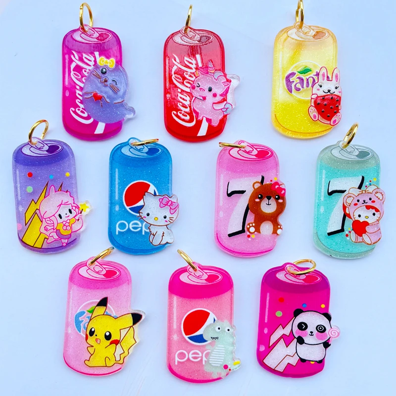 

10 Cute Cartoon Mixed Beverage Can Acrylic Pendant Key Chain Pendant Necklace Pendant For DIY Decoration Accessories 031