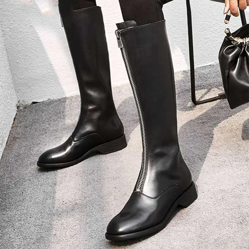 Новинка 2019 женские сапоги из эластичной кожи выше колена на молнии
