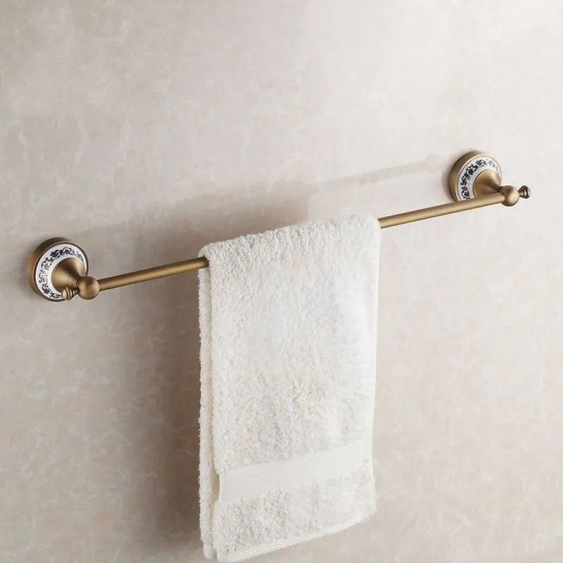 Single Towel Bar Набор аксессуаров для ванной комнаты из античной латунной керамической основы, крючок для халата, держатель для бумаги, держатель для полотенец, мыльница, набор аксессуаров для ванной комнаты Kxz007 - Цвет: Single Towel Bar