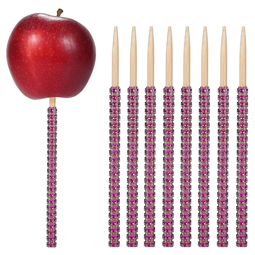 

12pcs 15cm Cake Sticks Lollipop Paper Sticks Bling Apple Candy Sticks Christmas Rhinestone Food Sticks Wooden Pointed Skewers