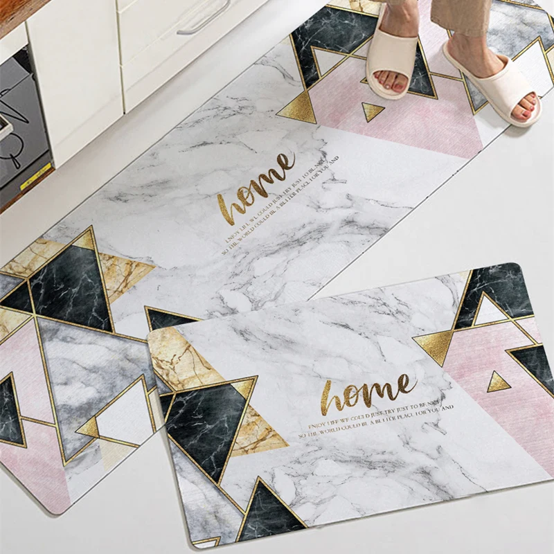 

Simple Geometry PVC Kitchen Mat Oil-proof Anti-skid Kitchen Rugs Long Size Home Hallway Rugs For Bedroom Laundry Bathroom Mat
