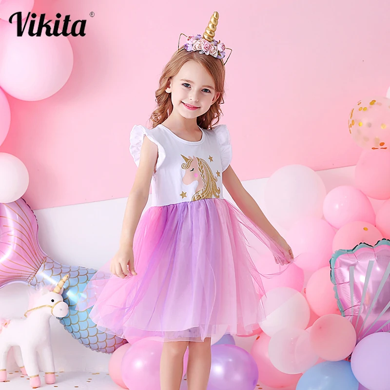 

VIKITA Unicorn Dress for Girls Children Cartoon Vestidos Kids Tutu Dresses Toddlers Summer Dress Sleeveless Princess Dresses