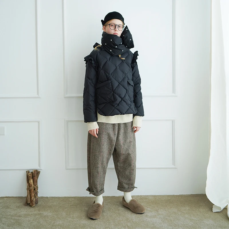 imakokoni black short pullover kawaii down jacket original design female winter 90 white duck down 182516