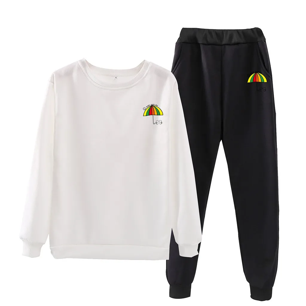 Страуса одежда спортивный костюм для женщин с О-образным вырезом happy every day с длинными рукавами и буквенным принтом, свитер ансамбль Женский комплект 2 шт. 95