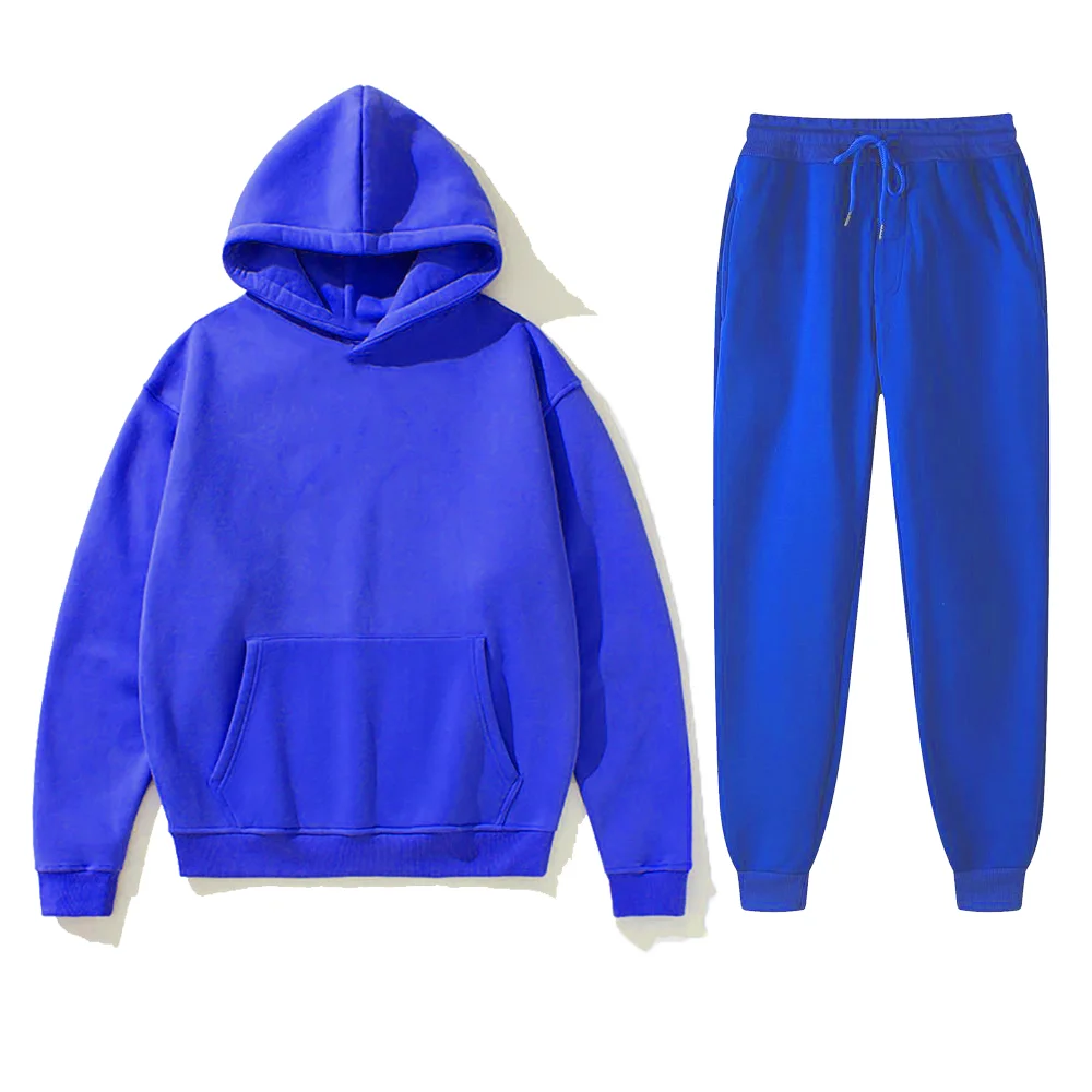 

Men Solid Color Casual Sets Autumn New Men's Hoodies + Pants Two-Piece Tracksuit Trendy Sportswear Set Male