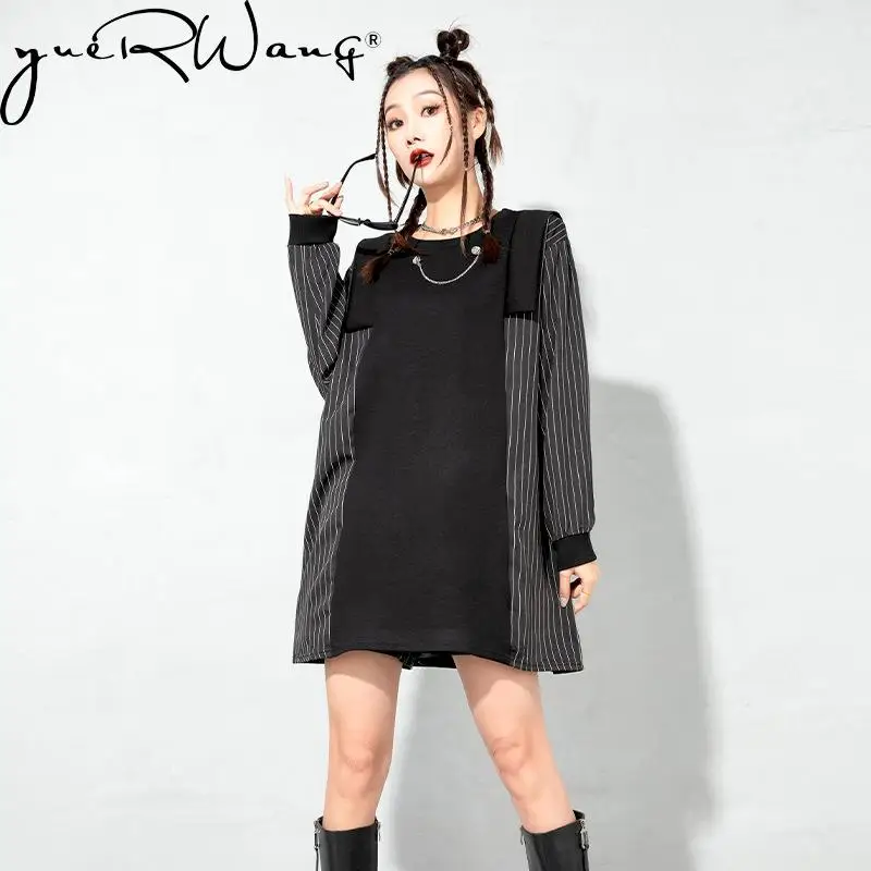 

Yuerwang, женское платье в полоску, Свободные повседневные платья-футболки с длинным рукавом, винтажные весенне-осенние платья, новинка 2021