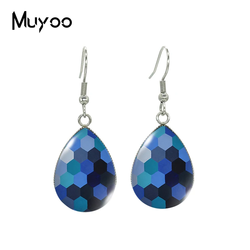 2021 Новые серьги Rainbow Honeycomb Tear drop с яркими гексагональными узорами на крючках и стеклянными кабошонами, ручная работа.