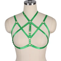 green belt women body cage strappy top elastic adjust bra bandage punk gothic harness chest hollow out christmas rave clothing